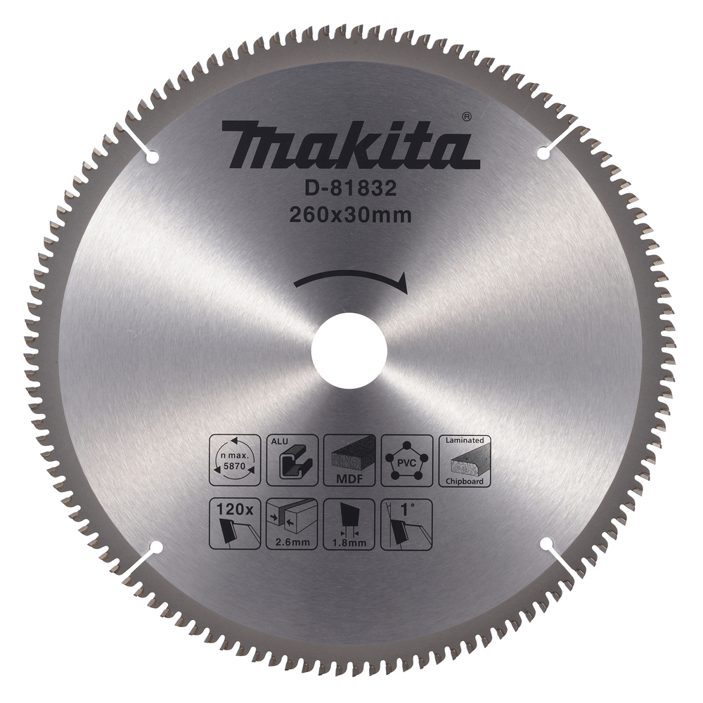 MAKITA D-81832 Пильный диск универсальный для алюминия/дерева/пластика, 260x30x2.6/1.8x120T